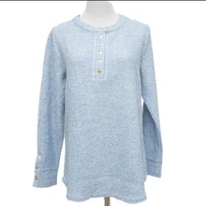 Soft Surroundings Blue Tweed 1/4 Snap Pullover Sweater Size M